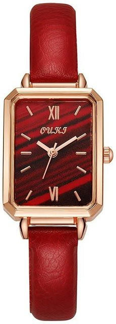 Gürteluhr Damen, Vintage, eckig, Quarz, Roségold, Leder, brown - Bild 1