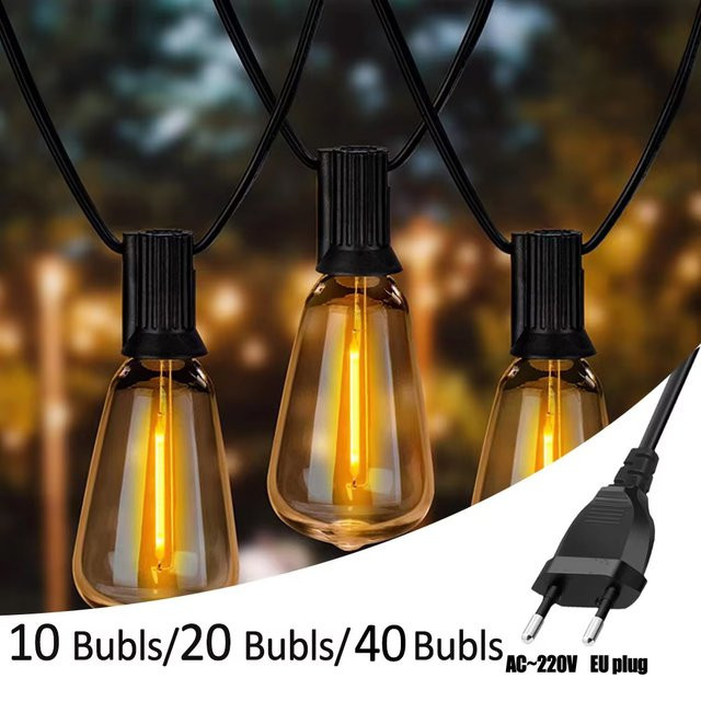 ST38 LED-Lichterkette für den Außenbereich mit transparenten, bruchsicheren Kunststoff-Glühbirnen zur wasserdichten Terrassenbeleuchtung für Garten und Veranda - Bild 1