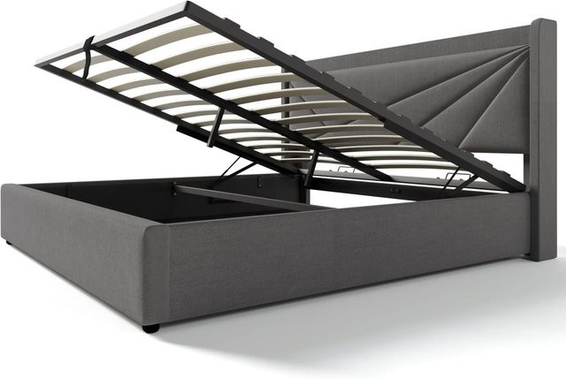 Merax Polsterbett mit Stauraum und USB-C Ladestation in Grau, B/T/H: 180 x 200 x 186 cm - Bild 1