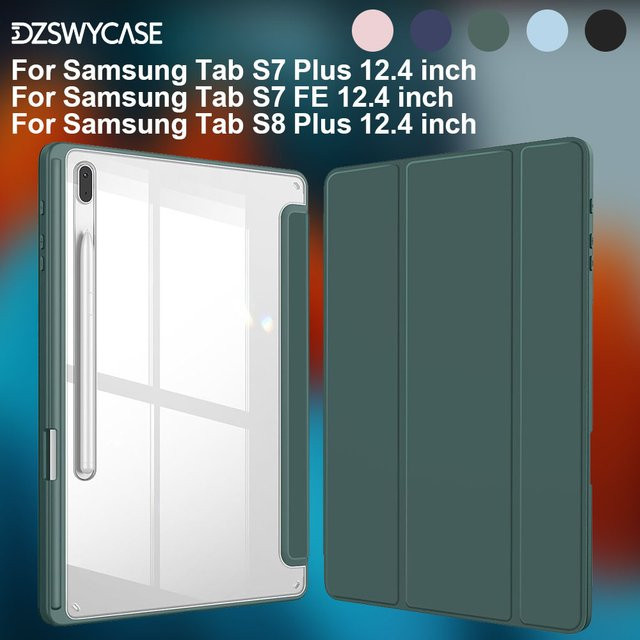 DZSWYCASE Schutzhülle für Samsung Galaxy Tab S8 Plus, S7 FE und S7 Plus 12,4 Zoll in Transparent Blau mit Stifthalter und automatischem Schlaf-Wach-Modus - Bild 1