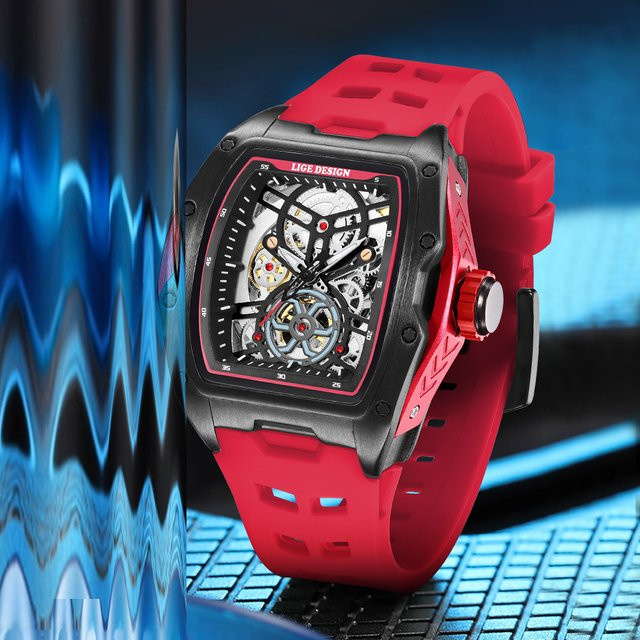 LIGE Armbanduhr Automatik, Silikon, Schwarz, Herren - Bild 1
