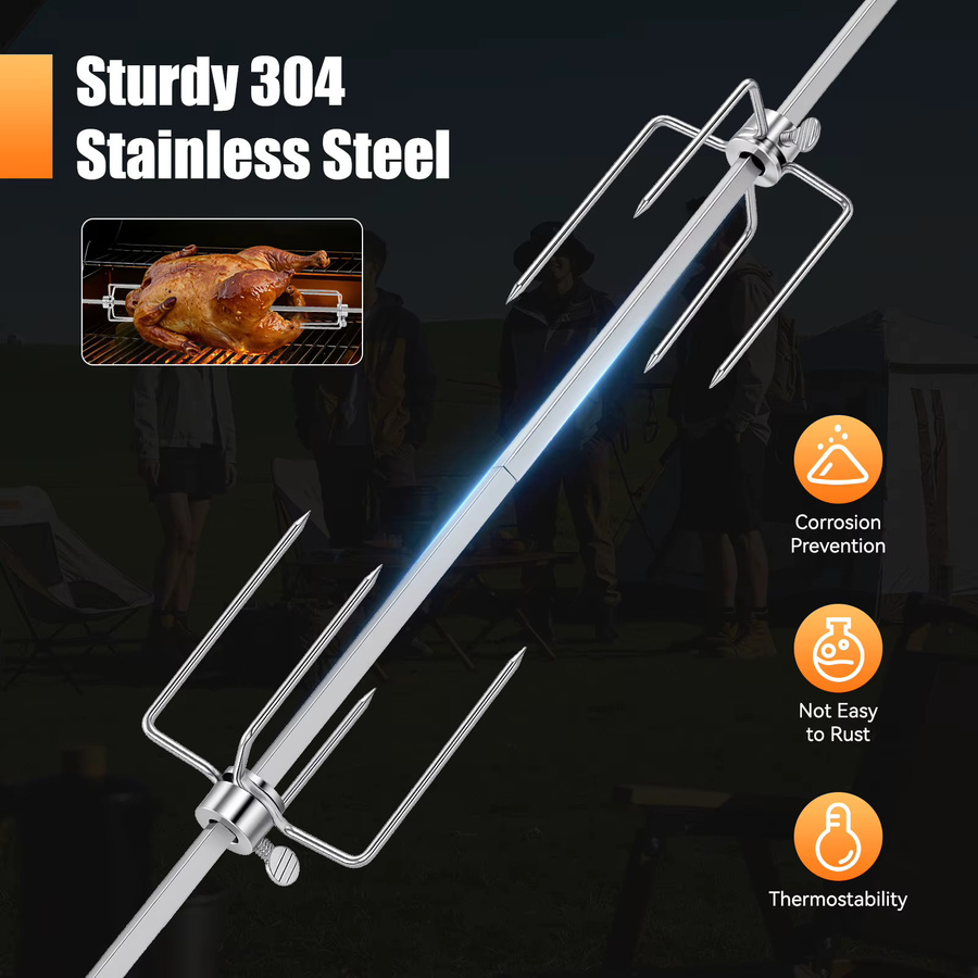 Elektrisches Rotisserie-Grillspieß-Set aus Edelstahl in Silber mit 360 Grad automatischer Drehung und 8 kg Traglast - Bild 3