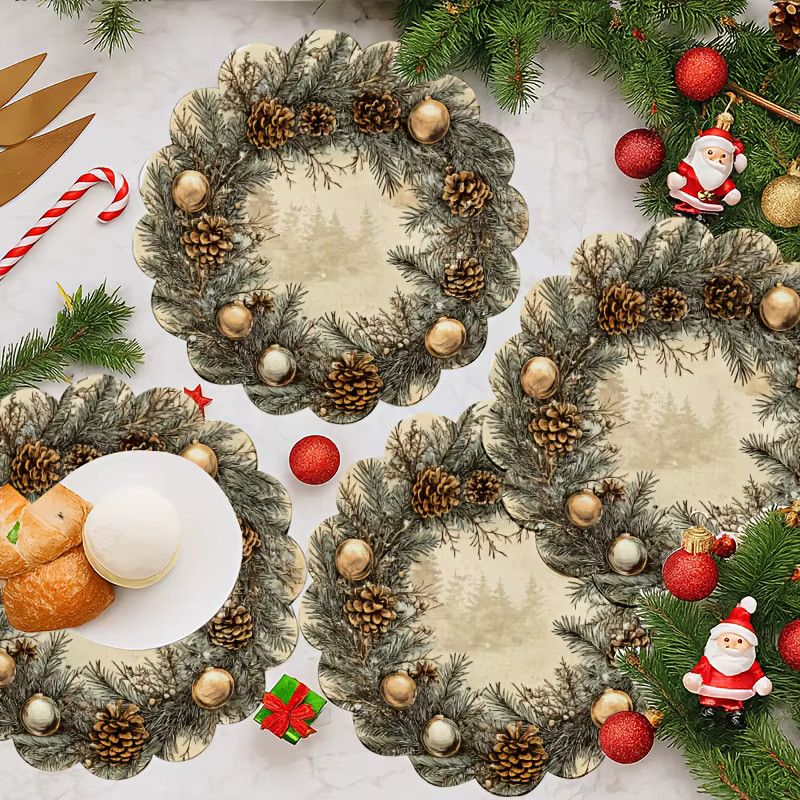 VIKAMA 4-teiliges Weihnachts-Tischset mit Kieferenzweig und gewellten Kanten für deine Tischdekoration - Bild 3