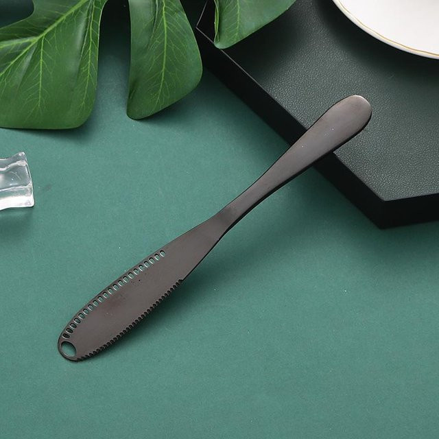 Warmth Home Buttermesser aus Edelstahl 430 in Gold oder Schwarz mit Lochmuster als Käsemesser und Butterschaber für Brot, Marmelade und Backsahne - Bild 1