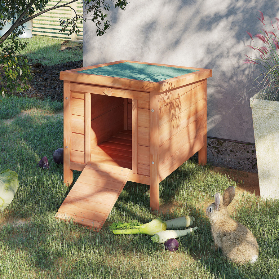 PawHut Kleintierstall aus Tannenholz mit aufklappbarem Asphaltdach und Rampe, B/T/H: 51 x 42 x 43 cm - Bild 2