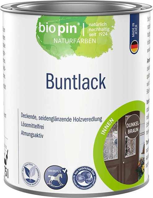 Biopin Buntlack für Holz Dunkelbraun wasserbasiert und lösungsmittelfrei 0,75 l - Bild 1