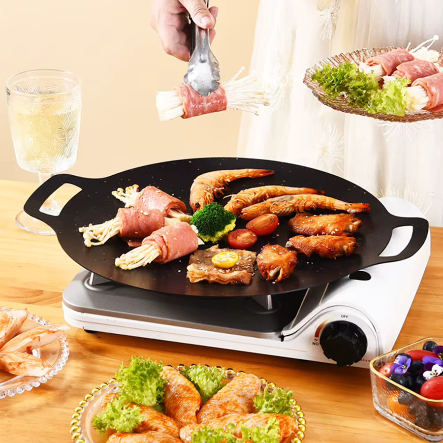 Aihogard Camping-Grilltablett mit Doppelgriff, antihaftbeschichtete Mehrzweck-Grillsteakpfanne aus Keramik in Schwarz, Durchmesser: 28,0 cm - Bild 3
