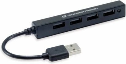 Conceptronic HUBBIES05B USB-Hub mit 4 USB-A Ports, USB 2.0, 480MBit/s, Schwarz - Bild 1