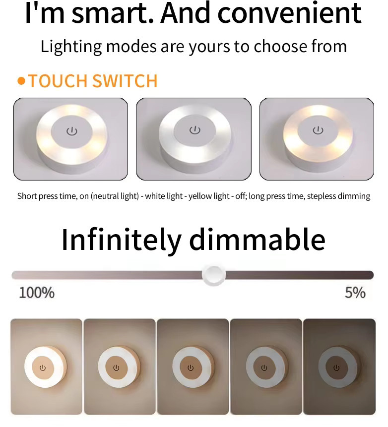 GGBEE Drahtlose LED Wandleuchte in Weiß, wiederaufladbares Nachtlicht und Leselicht mit Touch-Schalter und dimmbarer CCT-Funktion - Bild 2