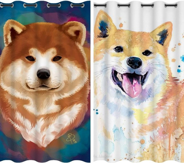 Yiran Furniture Verdunkelungsvorhang mit Shiba Inu Hundemotiv für Kinderzimmer, Mehrfarbig, B: 55 cm, H: 120 cm - Bild 1