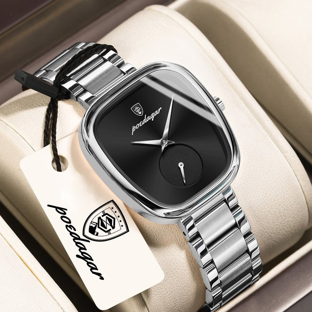 POEDAGAR Armbanduhr Edelstahl, Quarz, Schwarz, Silber, Damen - Bild 1
