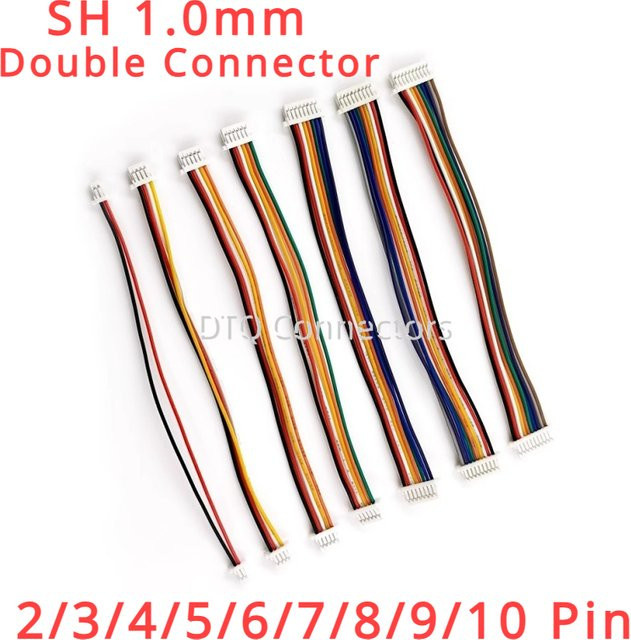 10 Stück JST SH 1,0mm Mini Micro Doppelstecker Kabel mit 2 bis 10 Pins, Mehrfarbig, Kabellänge: 100 mm - Bild 1