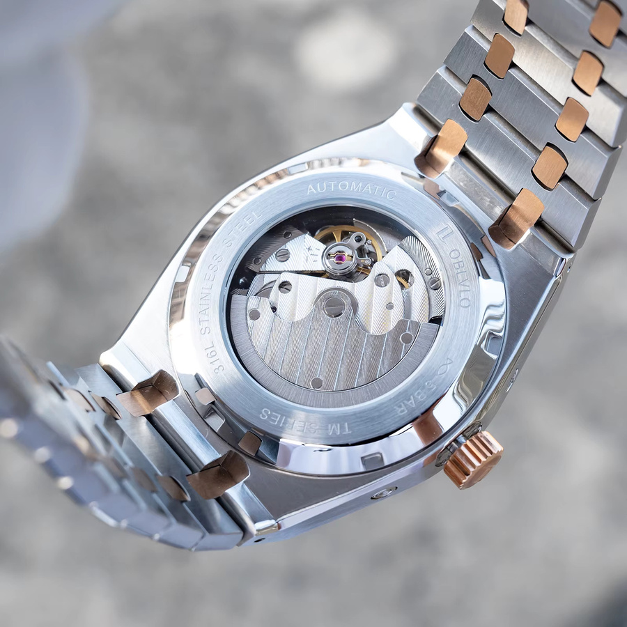 OBLVLO Armbanduhr Automatik, Edelstahl, Bicolor, Herren - Bild 4