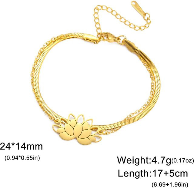 YULIN Armband, Lotusblüten-Charms, Edelstahl, Gold, Damen, 17-22cm - Bild 1