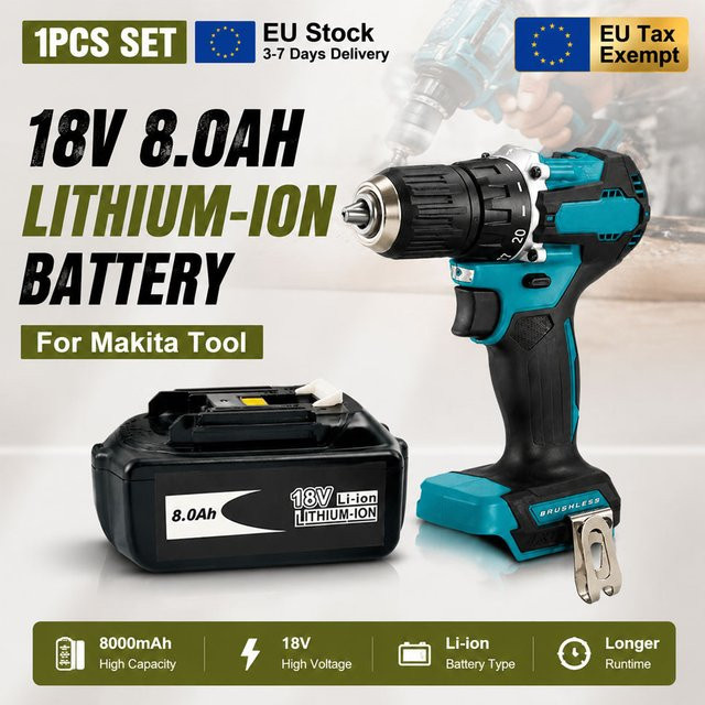 Makita 18V 8,0 Ah Lithium-Ionen-Akku für DDF487 bürstenlose Schlagbohrschrauber in Schwarz - Bild 1