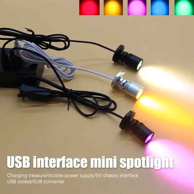 XIWANGFIRE LED USB Mini Spot Licht RGB Multicolour, 3W, Oberfläche Montierter Metall Scheinwerfer für Schrank, Vitrine und Schmuck, Drehbar und Verstellbar - Bild 1