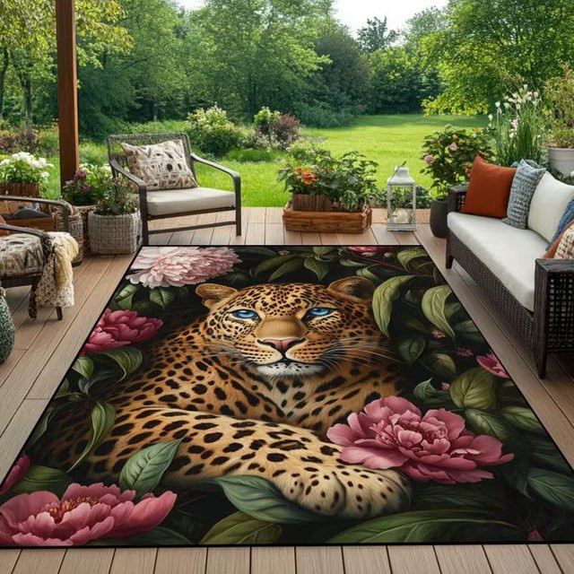 Dew Glow Teppich mit Jungle Leopard Blumen Druck, modern, bunt, B/T: 80 x 50 cm - Bild 1
