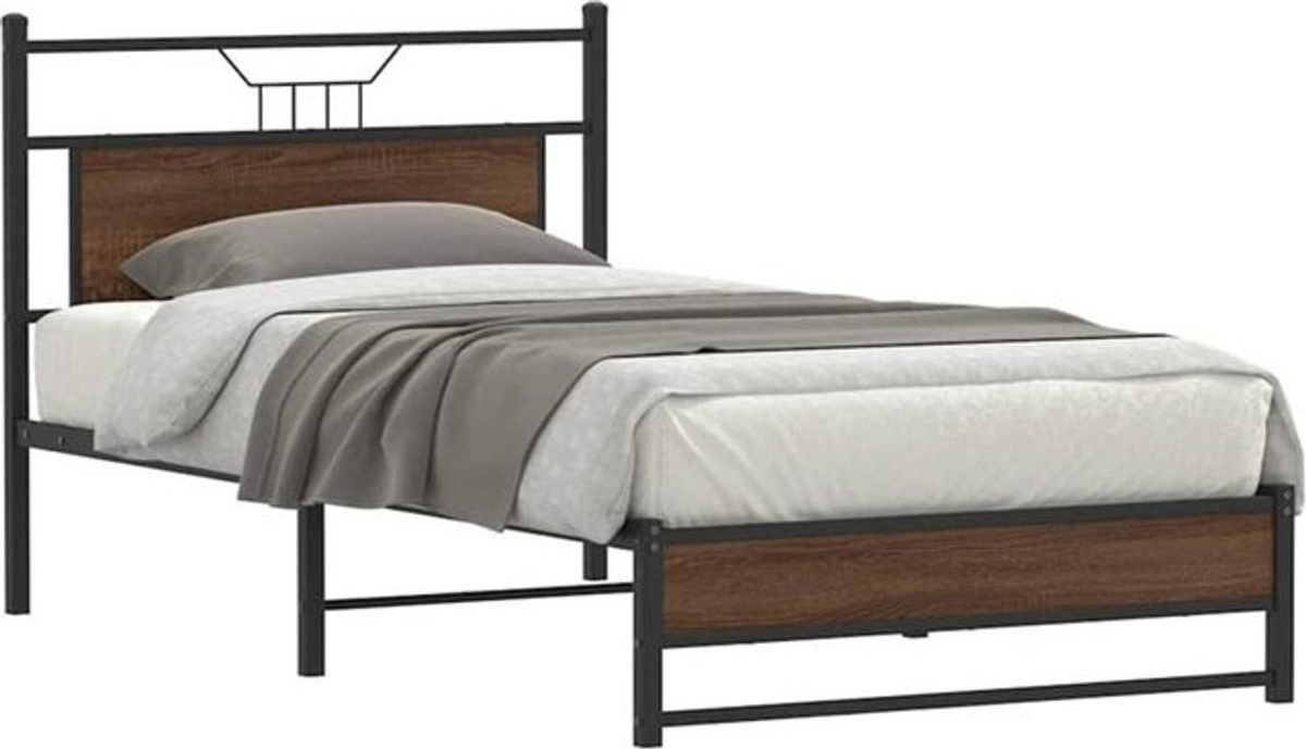 Vidaxl Metallbett im Industrial Design aus Holzwerkstoff und Stahl, Braun, B/T/H: 100 x 200 x 105,5 x 91,5 cm - Bild 1
