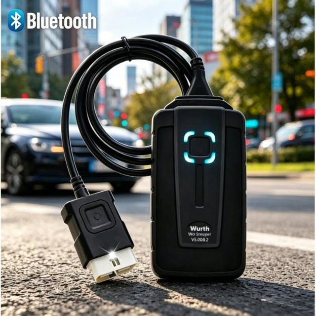Wurth WOW Snooper V5.008 R2 Bluetooth OBD2 Diagnosegerät für PKW und LKW mit VIN-Lesefunktion und Scanner in Schwarz - Bild 1