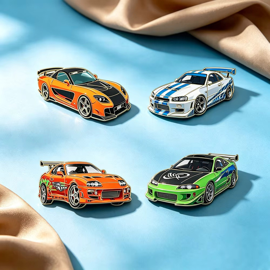 Potdemiel Anstecknadeln JDM Sportwagen-Emaille-Pins, 4er-Set, Herren - Bild 2
