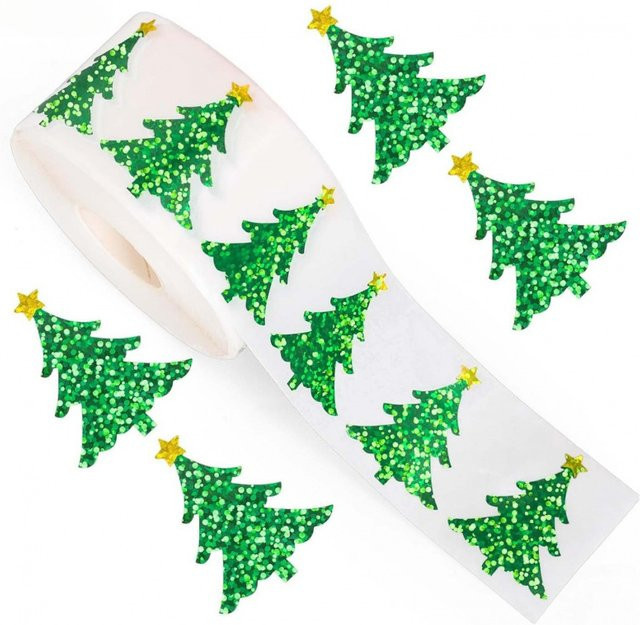 500 Stück Weihnachtsbaum Aufkleber, wasserfeste Laser Etiketten für Weihnachtsdekoration und Spielzeug - Bild 1