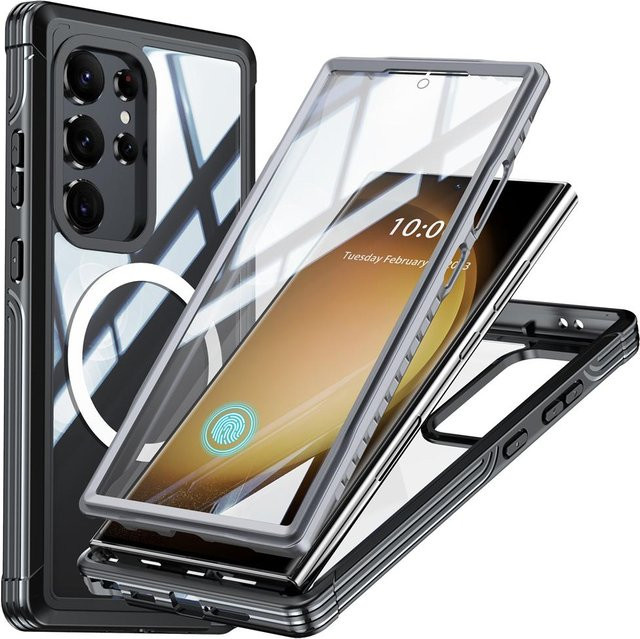 Samsung Galaxy S24 Ultra Plus 5G Schutzhülle mit magnetischem 360 Grad Vollschutz und integriertem Displayschutz in Transparent - Bild 1