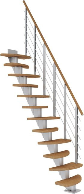 Dolle Mittelholmtreppe Berlin Spiraltreppe aus Holz in Eiche Perlgrau, Höhe: 292 cm, Breite: 64 cm - Bild 1