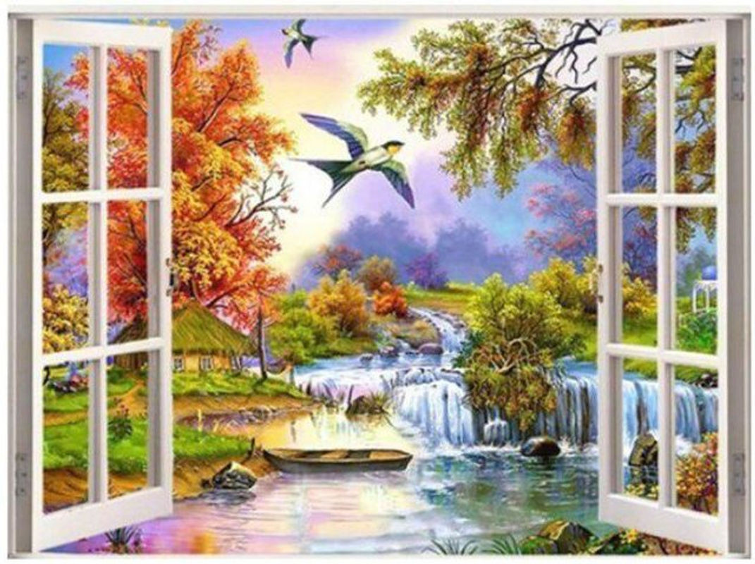 FIYO DIY Diamond Painting Set Vogel Landschaft Mosaik Kreuzstich Mehrfarbig B: 30 cm, H: 20 cm - Bild 1