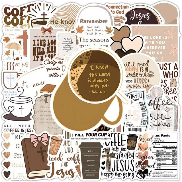Charile Jesus Kaffee Cartoon Aufkleber mit christlichen Sprüchen, Mehrfarbig - Bild 1