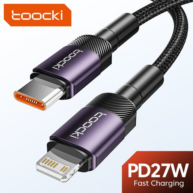 Toocki USB-C auf Lightning Schnellladekabel PD 27 W in Schwarz für iPhone und iPad - Bild 1