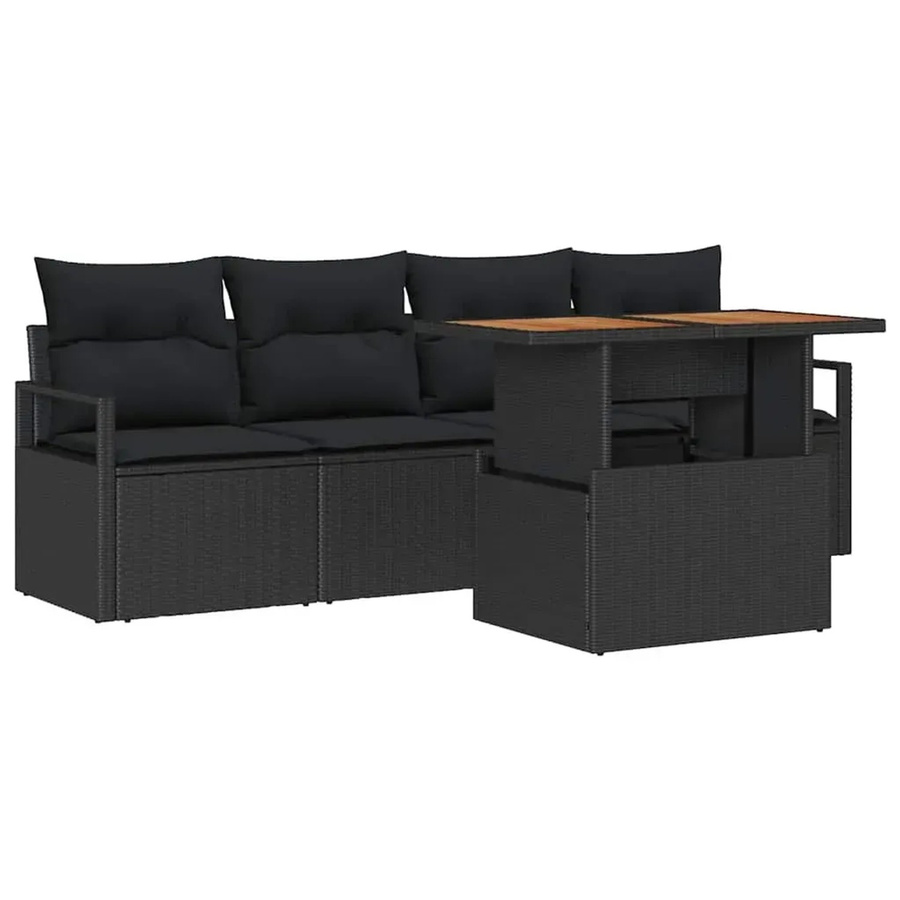 vidaXL 5-tlg Garten-Sofa-Set aus Poly Rattan in Schwarz mit integriertem Stauraum und Polsterauflagen - Bild 2