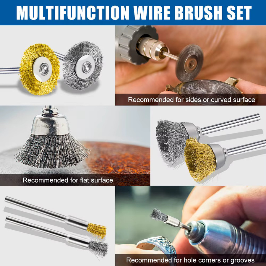 XCAN 36-teiliges Drahtbürsten-Set mit 3,0 mm Schaft aus Stahldraht und Messing zur Metallrostentfernung und zum Polieren für Dremel Rotationswerkzeuge in Silber und Gold - Bild 5