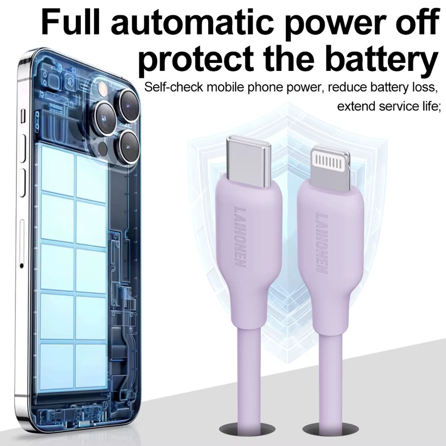 LAIHONEN USB-C zu Lightning Schnellladekabel 27W in Lila für iOS Geräte - Bild 3