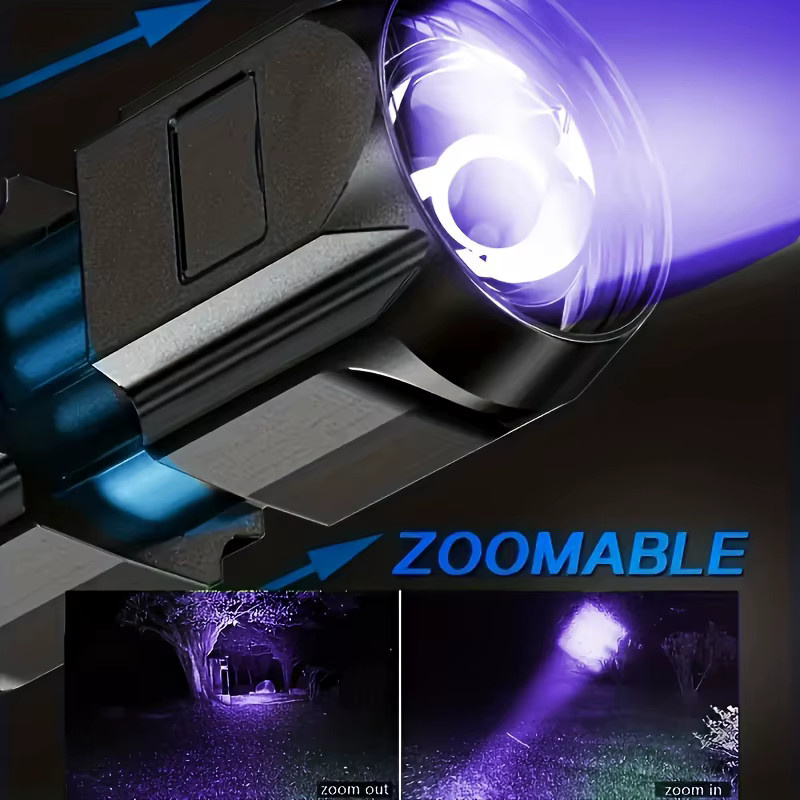 ESMARTER Tragbare UV-Taschenlampe mit 395nm UV-Licht, zoombare ABS-Taschenlampe in Schwarz für Camping und zur Erkennung von Flecken - Bild 2