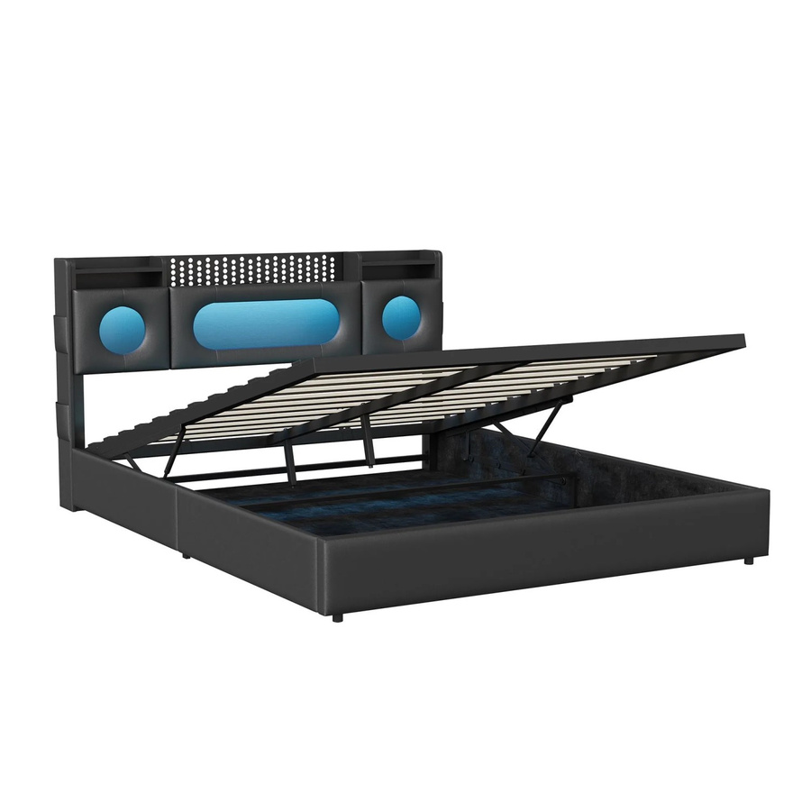 PXloue Polsterbett mit Stauraum und USB-Ladefunktion in Grau, B/T: 140 x 200 cm - Bild 2