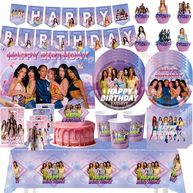Potdemiel K-Pop Geburtstagsparty Dekorations-Set in Multicolour mit Bechern, Tellern, Servietten, Luftballons und Foto-Requisiten - Bild 1