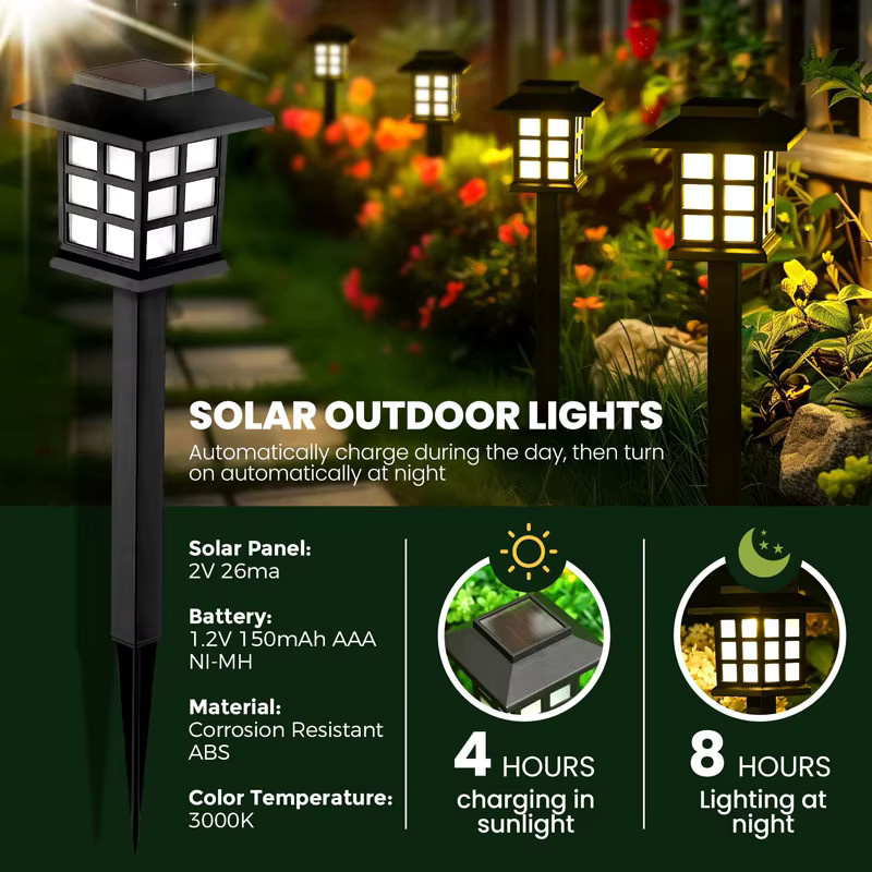 DOUWENXI 8er-Pack Solar-Wegeleuchten in Schwarz mit warmweißem LED-Licht für Garten und Terrasse - Bild 5