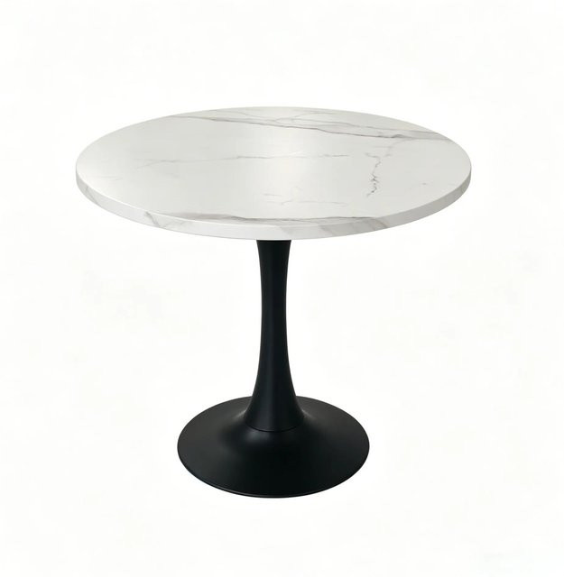 okwish Esstisch Rund in Marmoroptik mit Metallgestell, Weiß, B/T/H: 80 x 80 x 75 cm - Bild 1