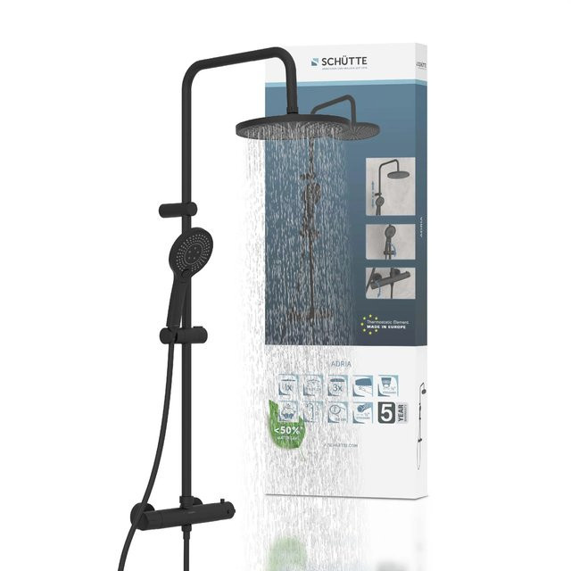 Schütte Überkopf-Brauseset Adria mit Thermostatarmatur in Schwarz Matt mit Massage- und Sprayfunktion - Bild 1