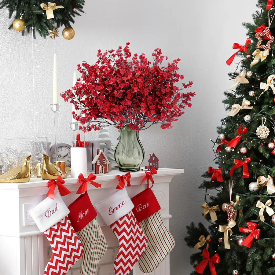 Künstliche Kirschblüten und Gypsophila in Rot für Hochzeitsstrauß und Dekoration, 10 Stück - Bild 1
