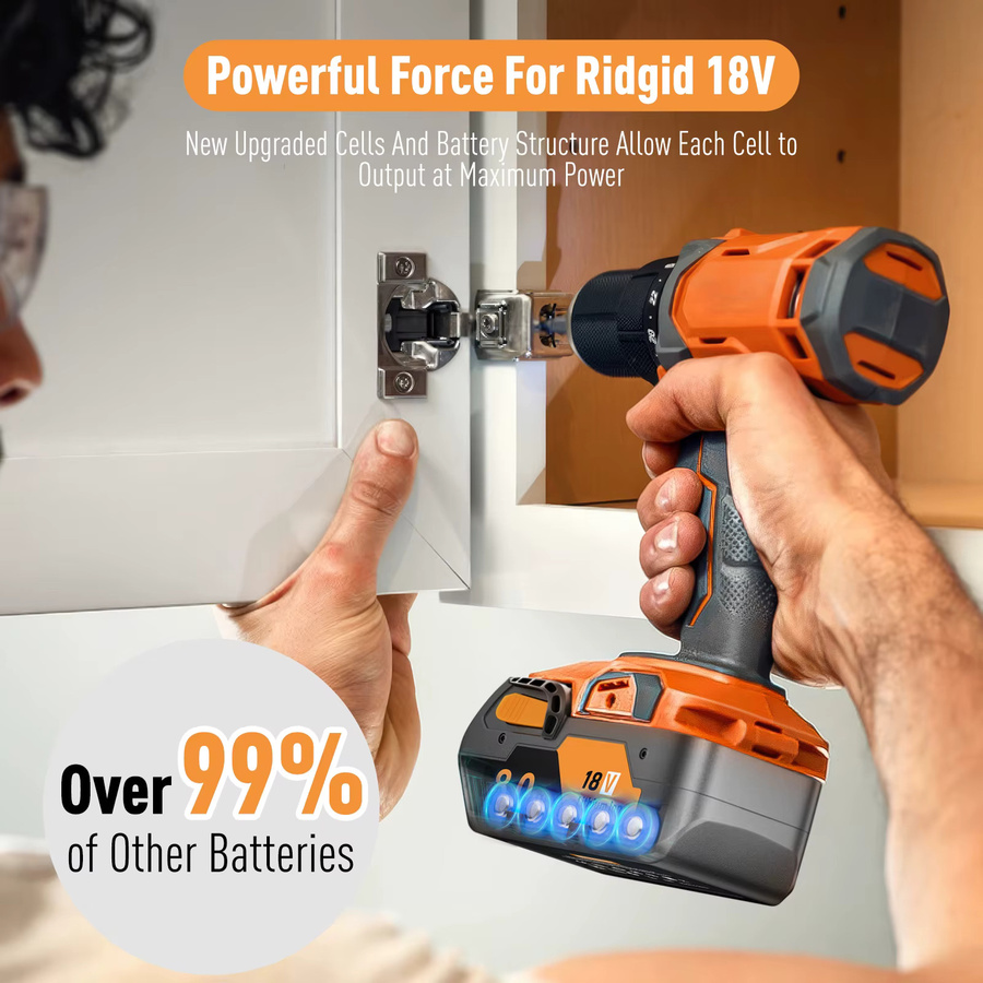 RIDGID 18-V Li-Ionen-Akku mit 6,8 Ah für kabellose Elektrowerkzeuge, Farbe: Schwarz - Bild 6