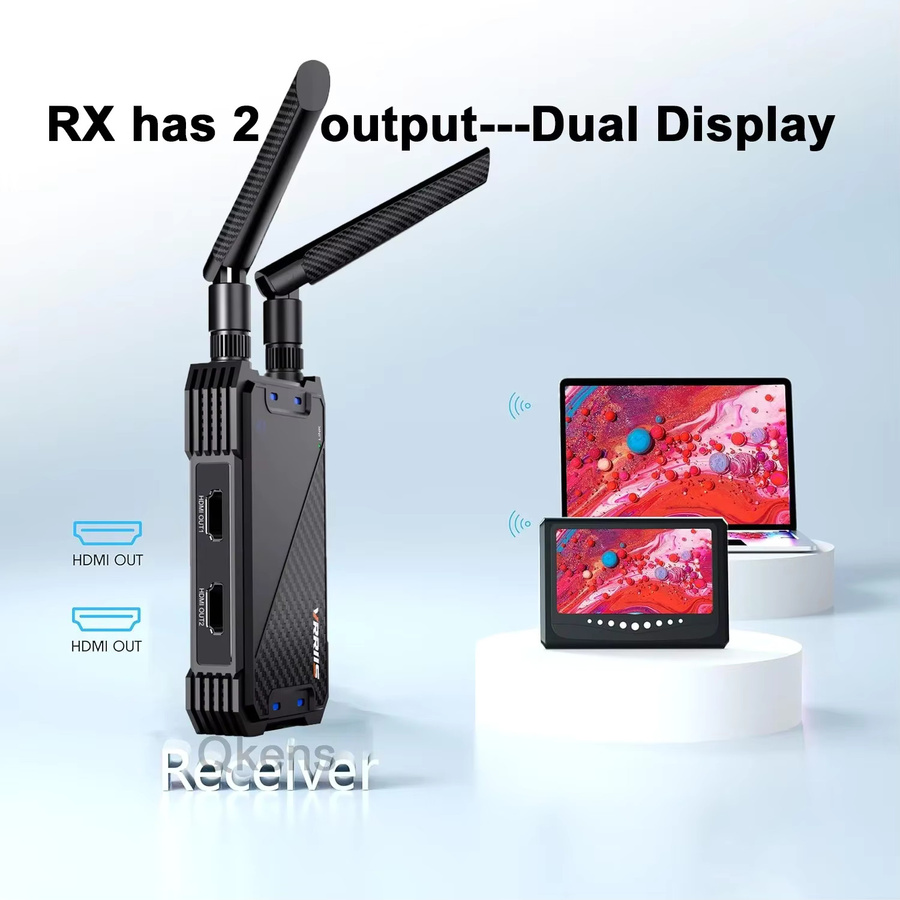 Vrriis Dual HDMI Wireless Extender Display Adapter Video Sender und Empfänger für Laptop, PC, Kamera und TV in Schwarz mit 400m Reichweite und Wi-Fi - Bild 3