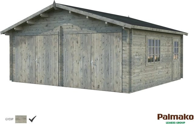 Palmako Holzgarage Roger aus Fichte mit Holztor, Fenster und Nebeneingangstür, Grau, B: 575 cm, T: 510 cm - Bild 1
