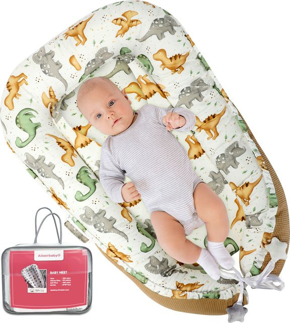 Ubravoo Baby-Nestchen aus Baumwolle, atmungsaktives Neugeborenen-Liegekissen in Grau/Mehrfarbig mit Aufbewahrungstasche - Bild 1