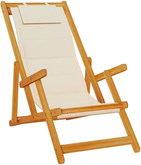 vidaXL Strandstuhl mit Armlehnen aus Akazienholz und Textilene in Creme, klappbar - Bild 1