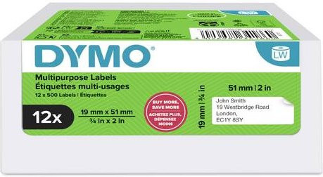 DYMO LabelWriter Etiketten Weiß, 12 Rollen, Vielzweck-Etiketten aus FSC-Papier, Breite: 19 mm, Höhe: 51 mm - Bild 1