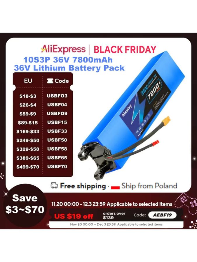 Aleaivy Elektroroller-Akku 36 V 10000 mAh mit 18650 Lithium-Ionen-Zellen in Blau für M365 Modelle - Bild 5