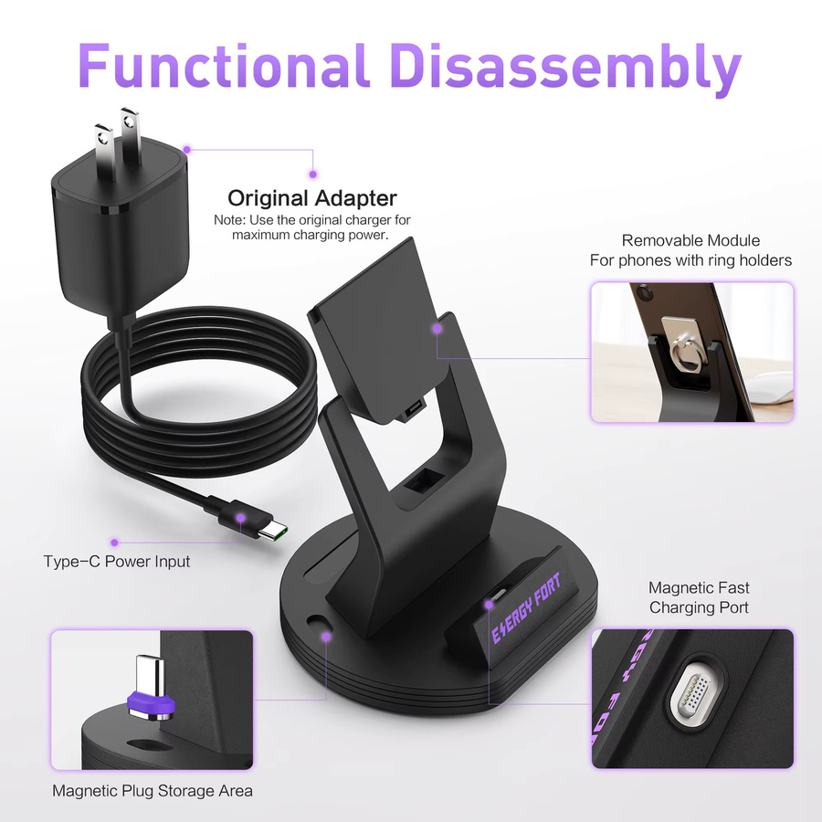 MOSHOU Magnetische USB-C Dockingstation Ladestation in Schwarz für Samsung Galaxy, Xiaomi Redmi, iPhone und Google - Bild 3