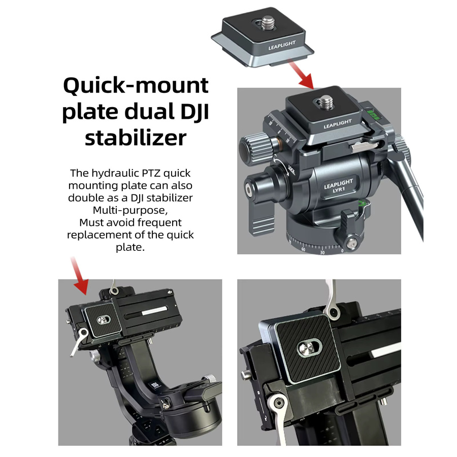 Leaplight Hydraulischer Kugelkopf mit doppeltem Panorama, multifunktionaler Stativkopf in Schwarz mit Griff und Schnellwechselplatte für Kamera und Handy - Bild 5