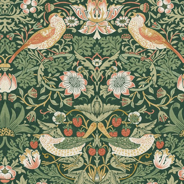 William Morris at Home Vliestapete Strawberry Thief Grün B: 52 cm, L: 10 m - Bild 1
